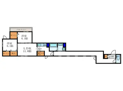ヴァン ソレイユ 二条(2LDK/1階)の間取り写真