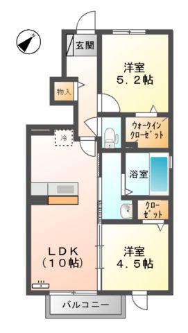 オルテンシア(2LDK/1階)の間取り写真