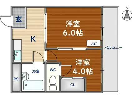 枚岡グリーンヒルズ(2K/2階)の間取り写真