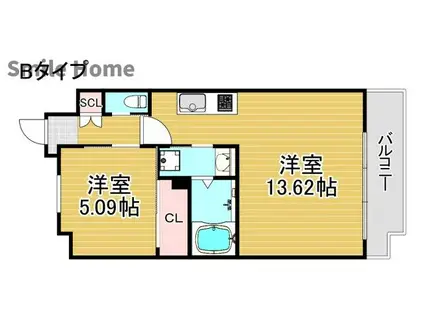 プレジオ帝塚山(1LDK/4階)の間取り写真