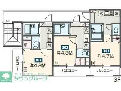 メルディア西新井栄町(1K/3階)の間取り写真
