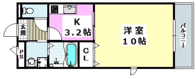 アンプルールクラージュ ウエスト ヒルズ(1K/2階)の間取り写真