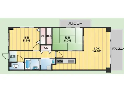 デイグラン千里(2LDK/2階)の間取り写真