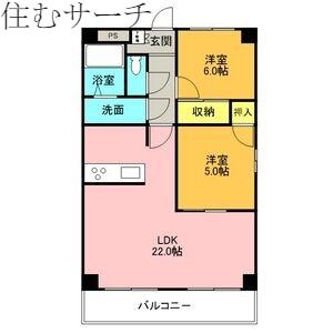 プロミネント四日市(2LDK/5階)の間取り写真