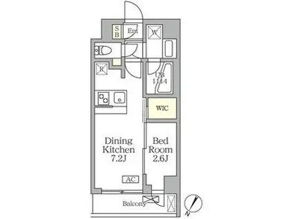 アジールコート三宿テラス(1DK/2階)の間取り写真