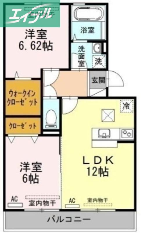 メルベーユA棟(2LDK/3階)の間取り写真