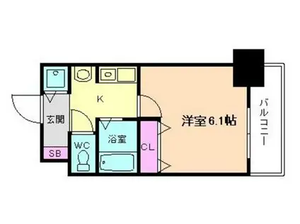 プレサンスセンターコア大阪(1K/2階)の間取り写真