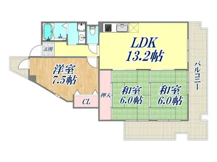 オーブたちばな(3LDK/3階)の間取り写真
