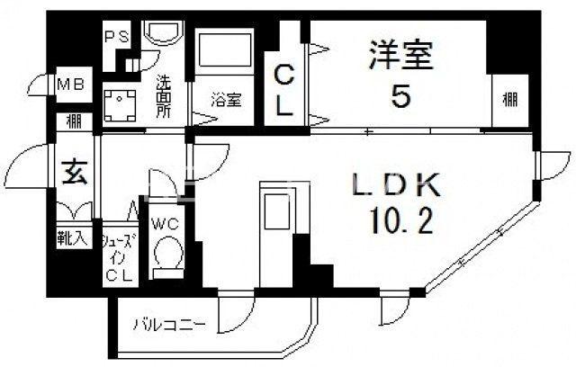 プレミアム菱屋西(1LDK/2階)の間取り写真