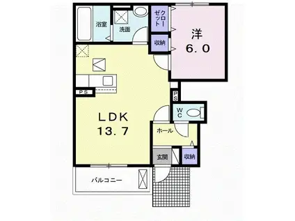 シャーシャ(1LDK/1階)の間取り写真