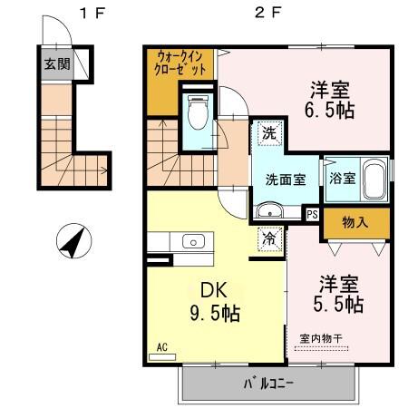 イソラ フェリジェII(2DK/2階)の間取り写真