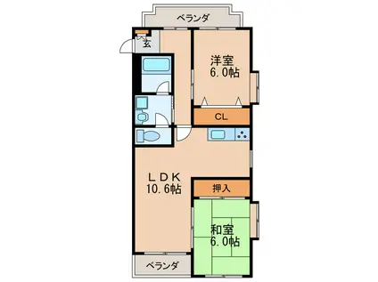 ベルハイツ清水(2LDK/4階)の間取り写真