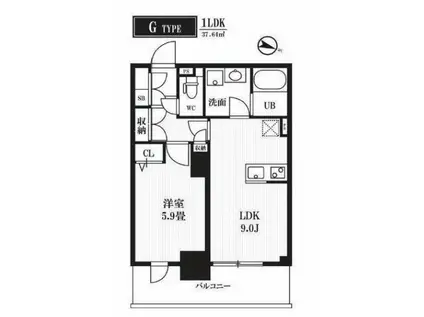 ピークス神田(1LDK/11階)の間取り写真