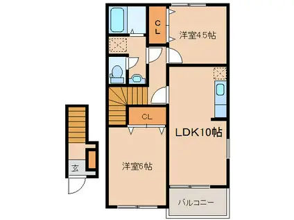 プリムローズヴィラA・B(2LDK/2階)の間取り写真