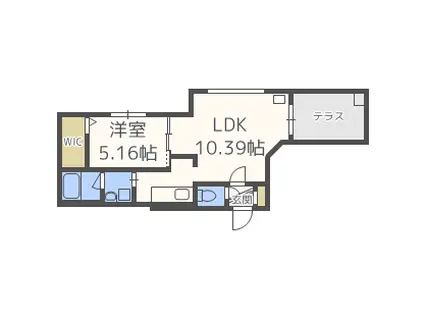 シャトーライフ近代美術館前1(1LDK/1階)の間取り写真