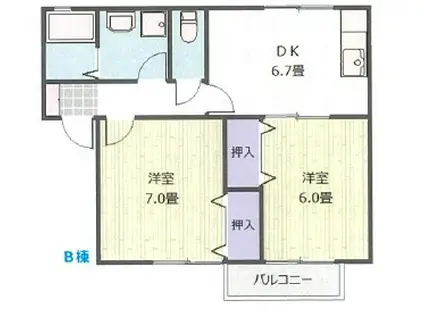 レジデンス緑ヶ丘B棟(2DK/1階)の間取り写真