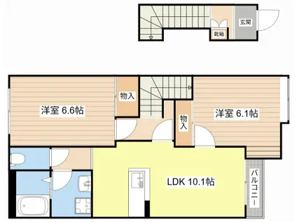 ディアコート(2LDK/2階)の間取り写真