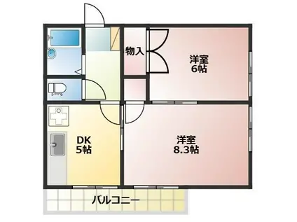 CHANGE.HEIGHTS弥生(2DK/2階)の間取り写真