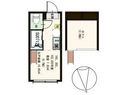 ハーモニーテラス日ノ出町III(ワンルーム/2階)の間取り写真