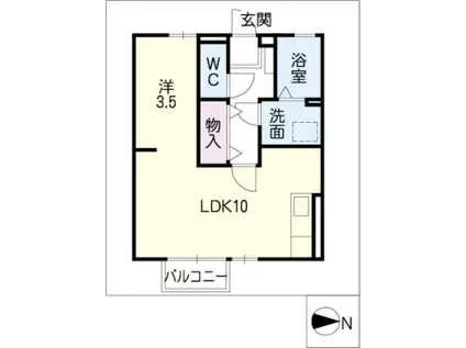 ジュネス三好B棟(ワンルーム/1階)の間取り写真