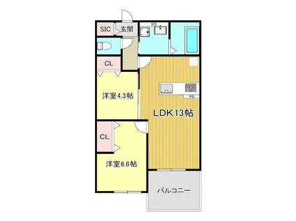 PLUME葛野三条(2LDK/3階)の間取り写真