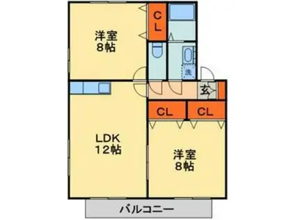 グランパールⅡ(2LDK/1階)の間取り写真