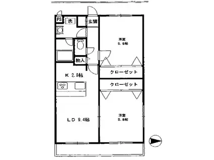 ウィステリア(2LDK/2階)の間取り写真
