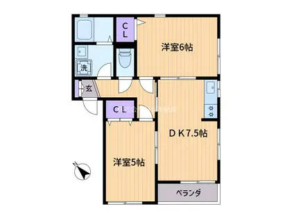 フェリースK(2DK/2階)の間取り写真