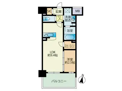 BLANCCIEL 西新(1LDK/9階)の間取り写真