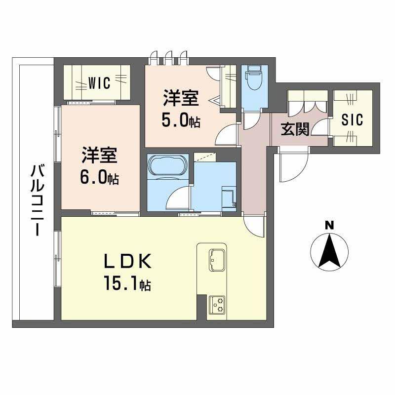 ジェイエイチエスプレミア西大寺(2LDK/2階)の間取り写真