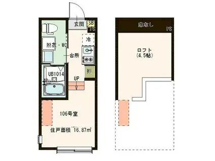 ハルティー二(1K/1階)の間取り写真