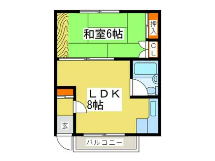 マンション花園(1LDK/2階)の間取り写真