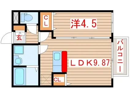 サニープレイス小松島II(1LDK/1階)の間取り写真