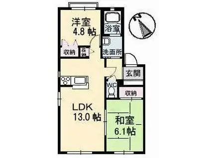 サンライフ東塚A棟(2LDK/1階)の間取り写真