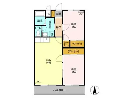 ローズウィング三番館(2LDK/3階)の間取り写真