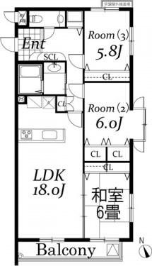 ヴィラージュ西荻(3LDK/4階)の間取り写真