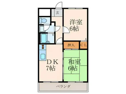 ライオンズマンション皇后崎公園(2DK/8階)の間取り写真