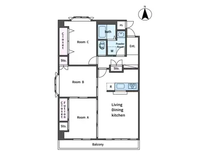 加登屋サンハイツ尼子町(3LDK/4階)の間取り写真