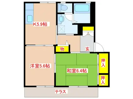 グランシード平和 F棟(2K/1階)の間取り写真