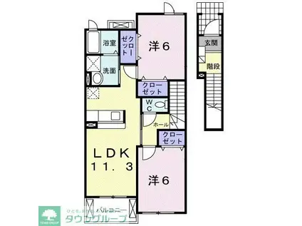 ポム・ド・テール グランB(2LDK/2階)の間取り写真