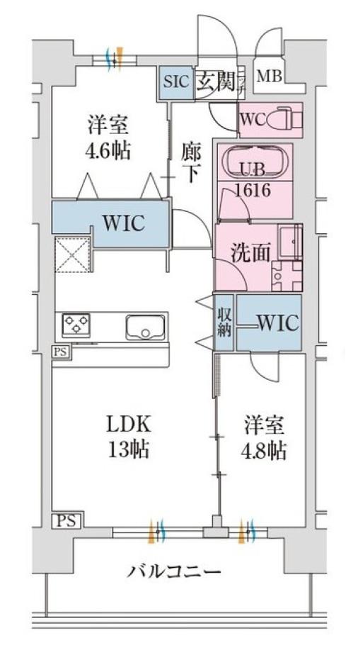 スプランディッド難波VII(2LDK/2階)の間取り写真