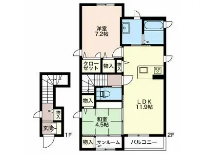 ヴィラ パーシモン(2LDK/2階)の間取り写真