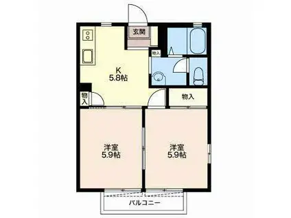 サンハイムA(2K/1階)の間取り写真