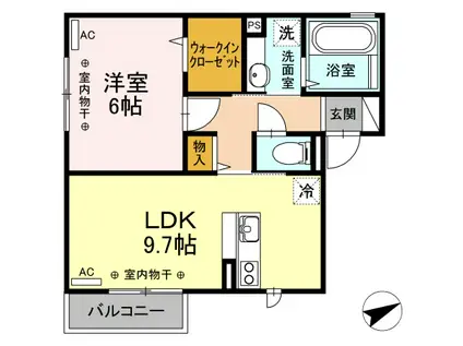シャローム中ノ橋(1LDK/1階)の間取り写真