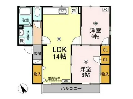 ハイドゥ伴 C棟(2LDK/1階)の間取り写真