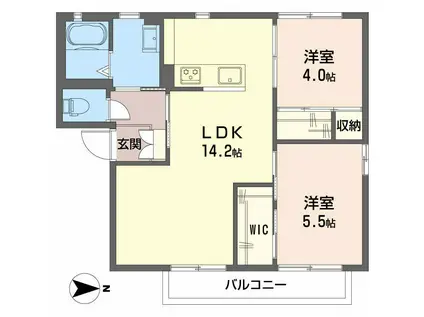 グランドハイツ(2LDK/2階)の間取り写真