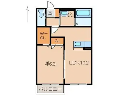 ルピナス(1LDK/2階)の間取り写真