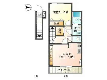 ティグリス伊丹(1LDK/2階)の間取り写真