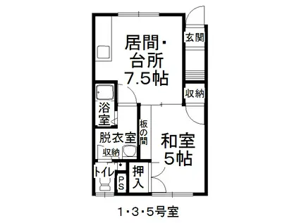 南町スターハイツ(1DK/1階)の間取り写真