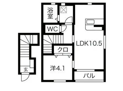 ラリュミエール ドウレスポワール(1LDK/2階)の間取り写真